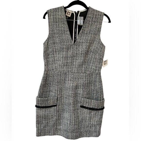 Anne Klein, Women's Wool Blend Tweed Mini Dress - Black/Gray. Size: 8. NWT - Picture 1 of 14